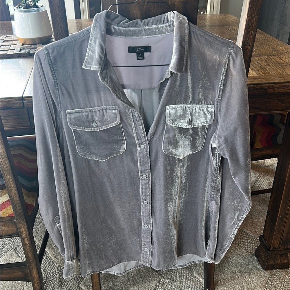 J. Crew grey velvet button down size 10